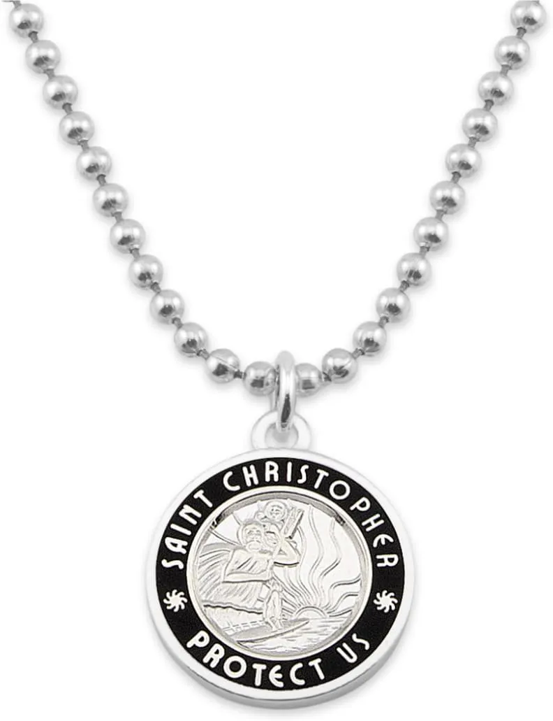 Get Back Necklaces St. Christopher Surf Necklace | Medium, 3/4 Silver Plated Medallion, 24 Aluminum Ball Chain