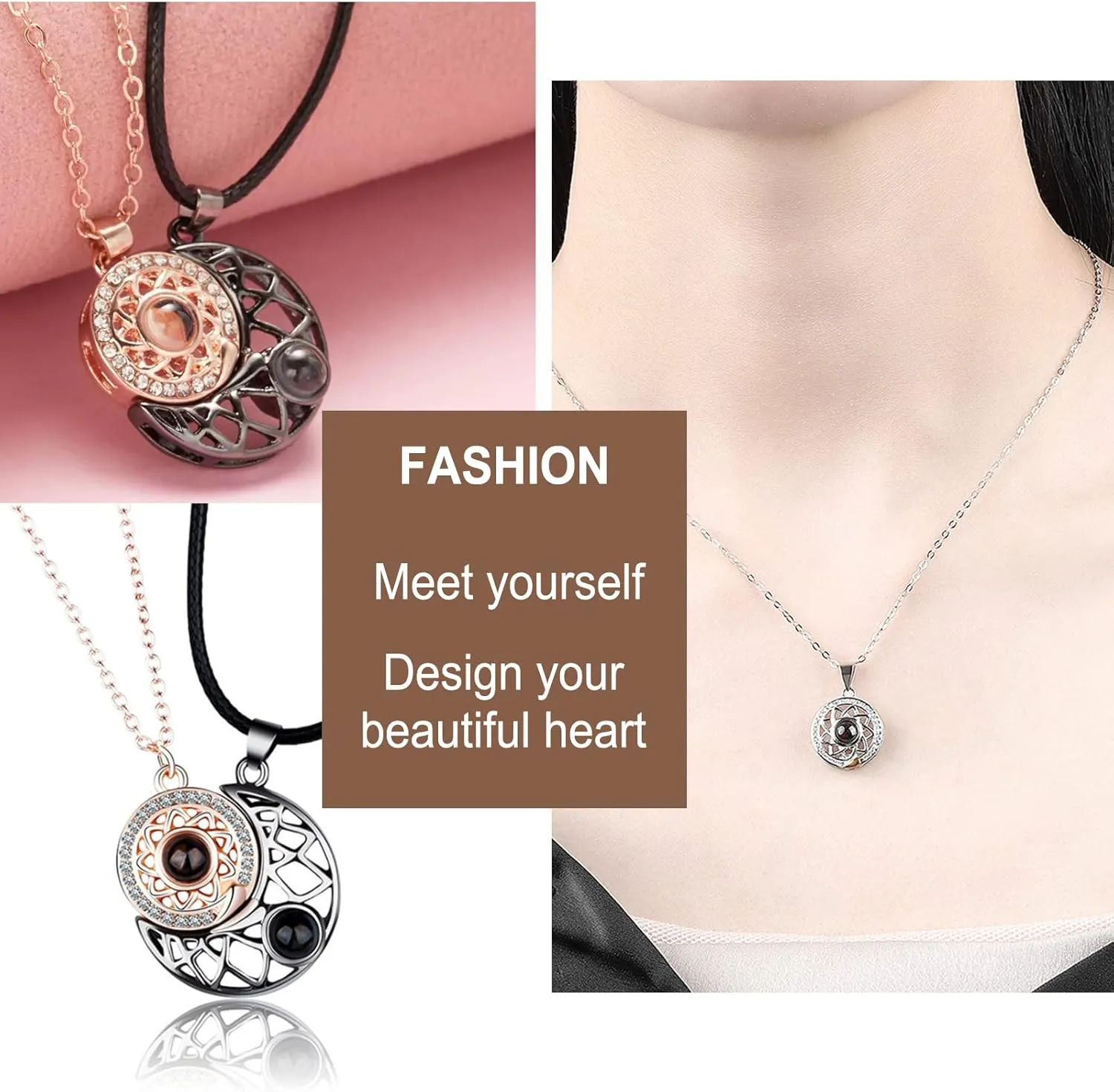 Gifts for Women Matching Necklace for Couples BFF - Sun and Moon Necklaces I Love You in 100 Languages Necklace for Beat Friends Couples as Valentines Day Gifts
