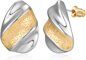 Gold And Silver Earrings Chunky Angel Wing Earrings Mixed Metal Earrings Chunky Hoop Earrings Fashion Jewelry
