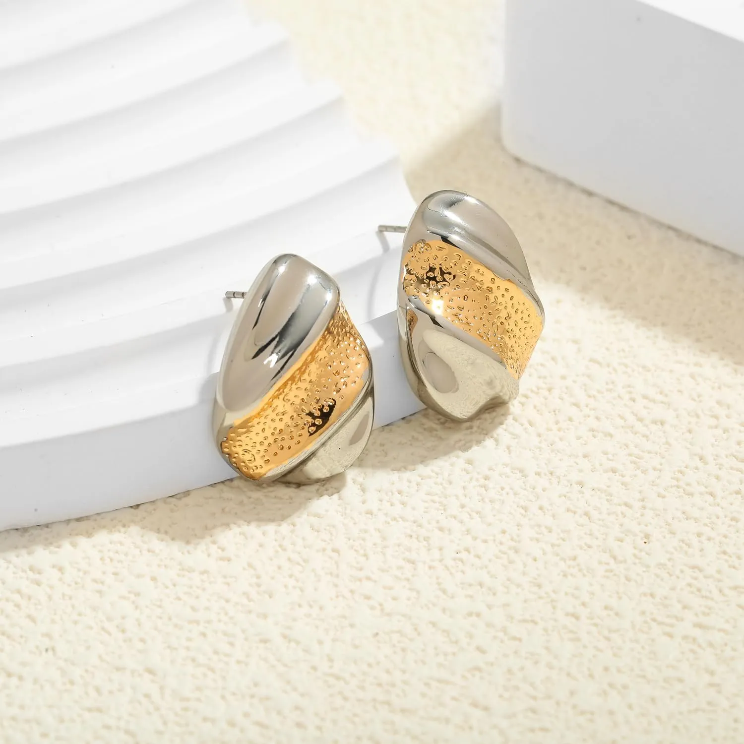 Gold And Silver Earrings Chunky Angel Wing Earrings Mixed Metal Earrings Chunky Hoop Earrings Fashion Jewelry