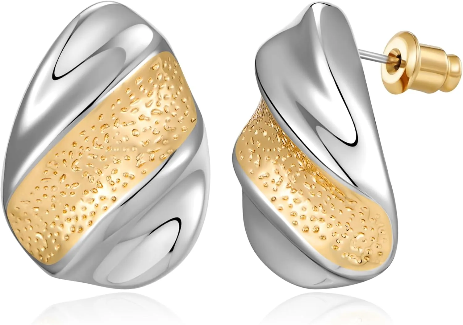 Gold And Silver Earrings Chunky Angel Wing Earrings Mixed Metal Earrings Chunky Hoop Earrings Fashion Jewelry