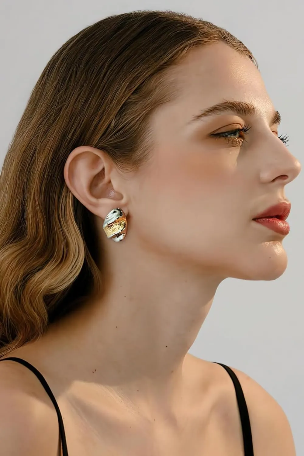 Gold And Silver Earrings Chunky Angel Wing Earrings Mixed Metal Earrings Chunky Hoop Earrings Fashion Jewelry