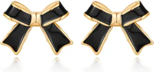 Gold Black Bow Stud Earrings Holiday Bow Jewelry for Women