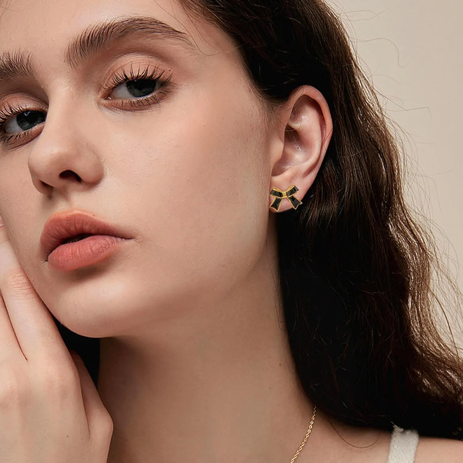 Gold Black Bow Stud Earrings Holiday Bow Jewelry for Women