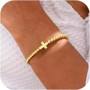 Gold Bracelets for Women 14K Gold Plated Beaded Bracelets Gold Stretch Bead Bracelet Handmade Ball Charm Bracelet Dainty Gold Jewelry Gifts for Women