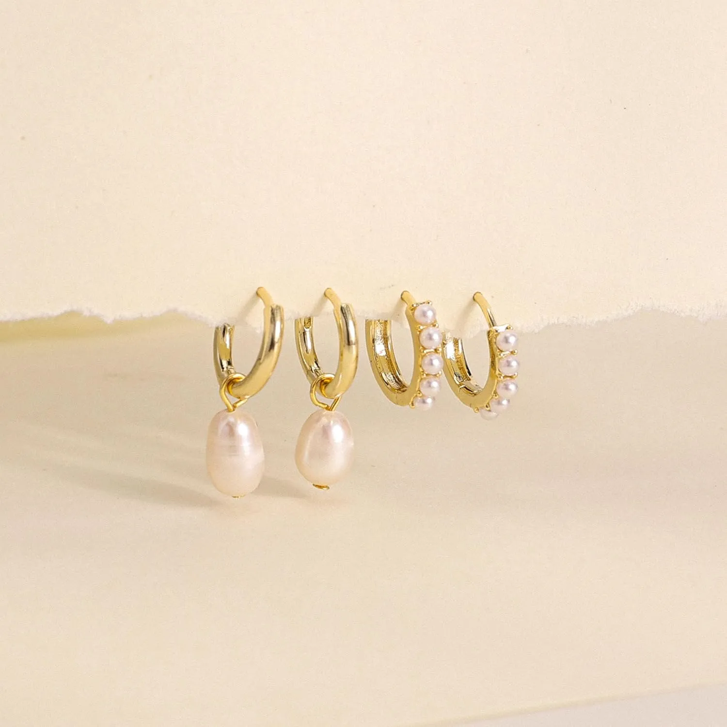 Gold Earrings for Women, 14k Gold Plated Earring Stack Hypoallergenic Pearl Drop Earring Dainty Gold Earrings for Women Trendy Cute Small Huggie Hoop Earring Fashion Womens Jewelry