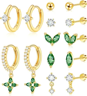 Gold Flat Back Stud Earrings Set Surgical Stainless Steel Dainty Cartilage Earring Pack for Women Men