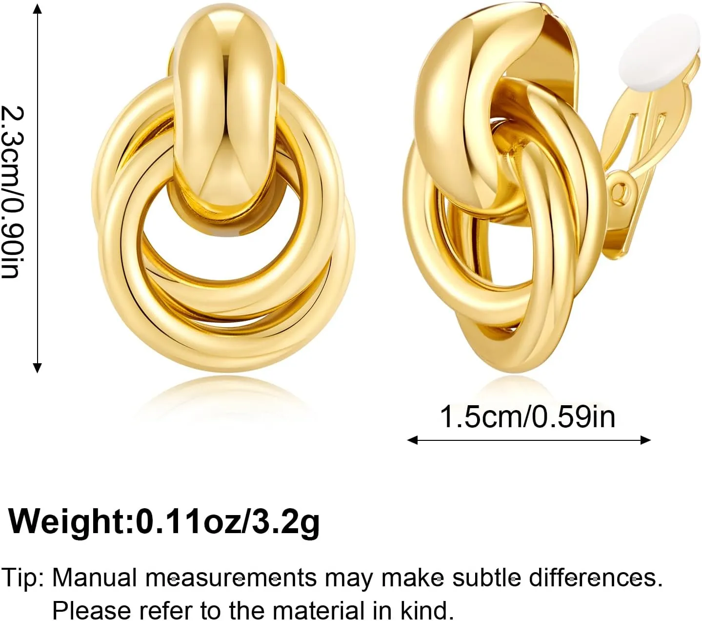 Gold Geometric Clip On Earrings for Women 18K Chunky Gold Knot Link Clip Earrings Trendy Jewelry