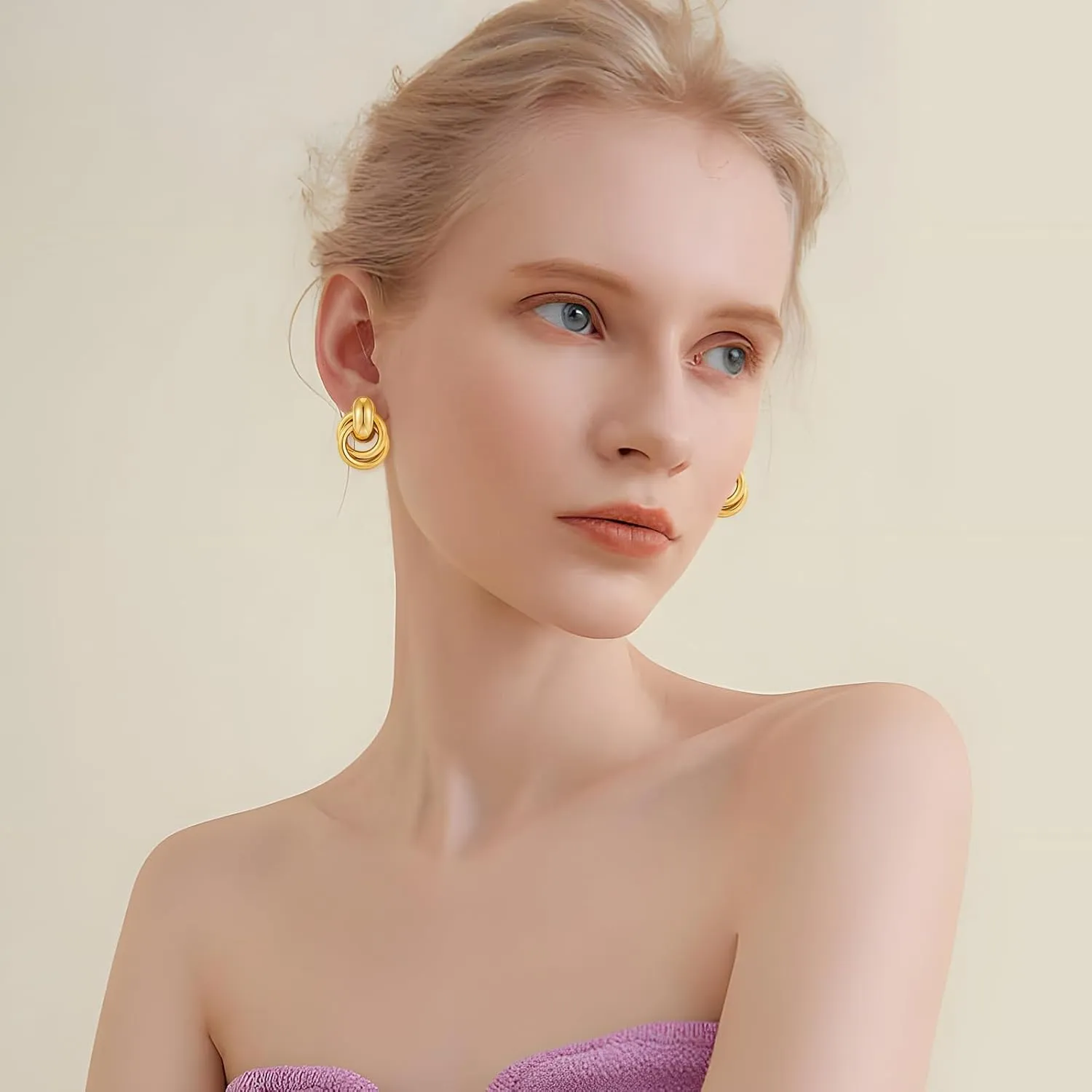 Gold Geometric Clip On Earrings for Women 18K Chunky Gold Knot Link Clip Earrings Trendy Jewelry