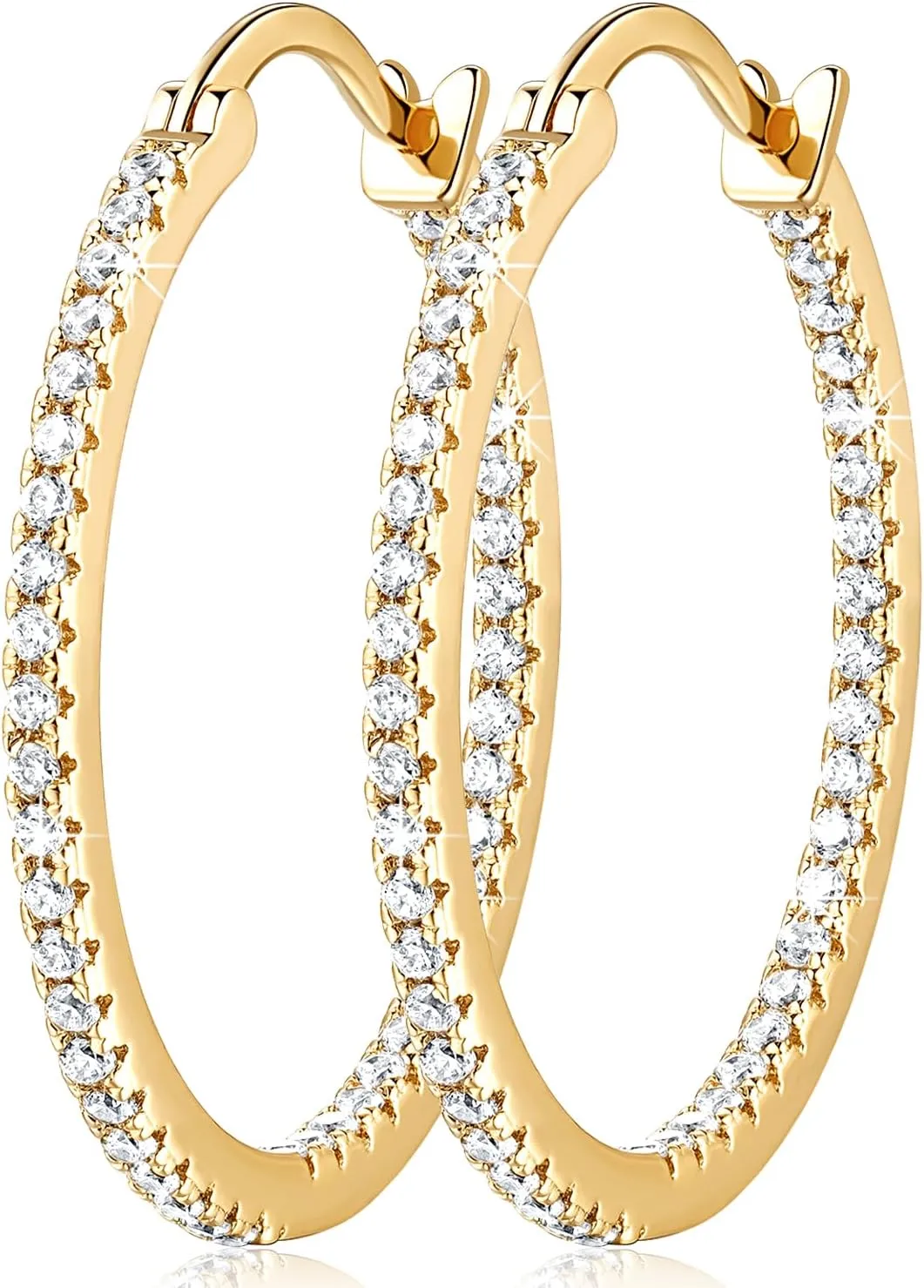 Gold Hoop Earrings 14K Gold Hoop Earrings for Women with Dual-sided Cubic Zirconia Hoops Earring for Women Sensitive Ears Hypoallergenic Womens earring 15/20/30/35mm