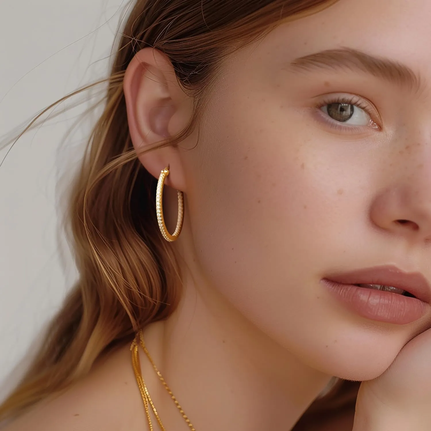 Gold Hoop Earrings 14K Gold Hoop Earrings for Women with Dual-sided Cubic Zirconia Hoops Earring for Women Sensitive Ears Hypoallergenic Womens earring 15/20/30/35mm