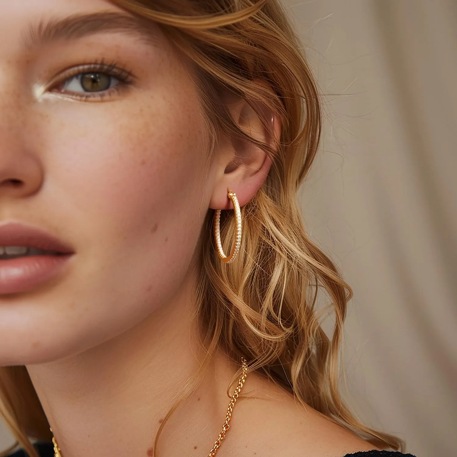 Gold Hoop Earrings 14K Gold Hoop Earrings for Women with Dual-sided Cubic Zirconia Hoops Earring for Women Sensitive Ears Hypoallergenic Womens earring 15/20/30/35mm