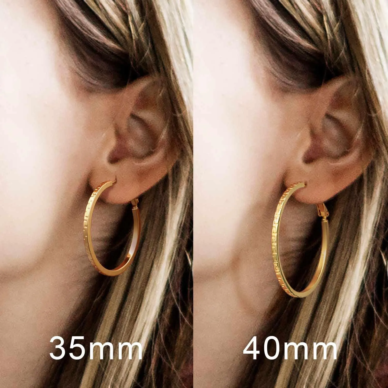 Gold Hoop Earrings for Women 14K Gold Hoop Earrings Trendy Square-edge Hypoallergenic Earring for Womens Hoops Earring for Women 35 mm/40 mm