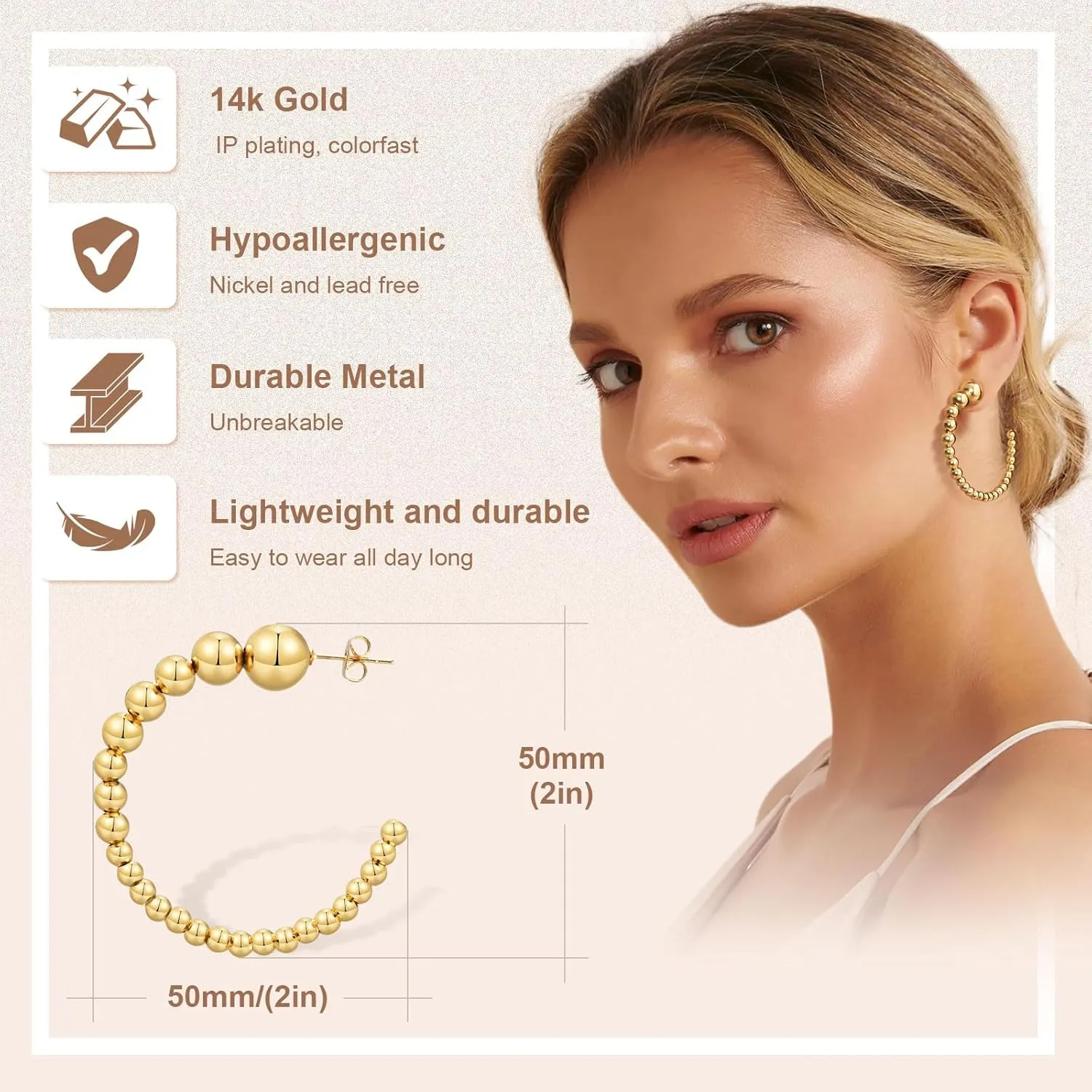 Gold Hoop Earrings for Women - 14k Gold Plated Open Hoops,Hypoallergenic Lightweight Chunky Large Gold Hoops Ears Rings,Trendy Non Tarnish Big Golden Ear Jewelry,Christmas Birthday Gifts for Her