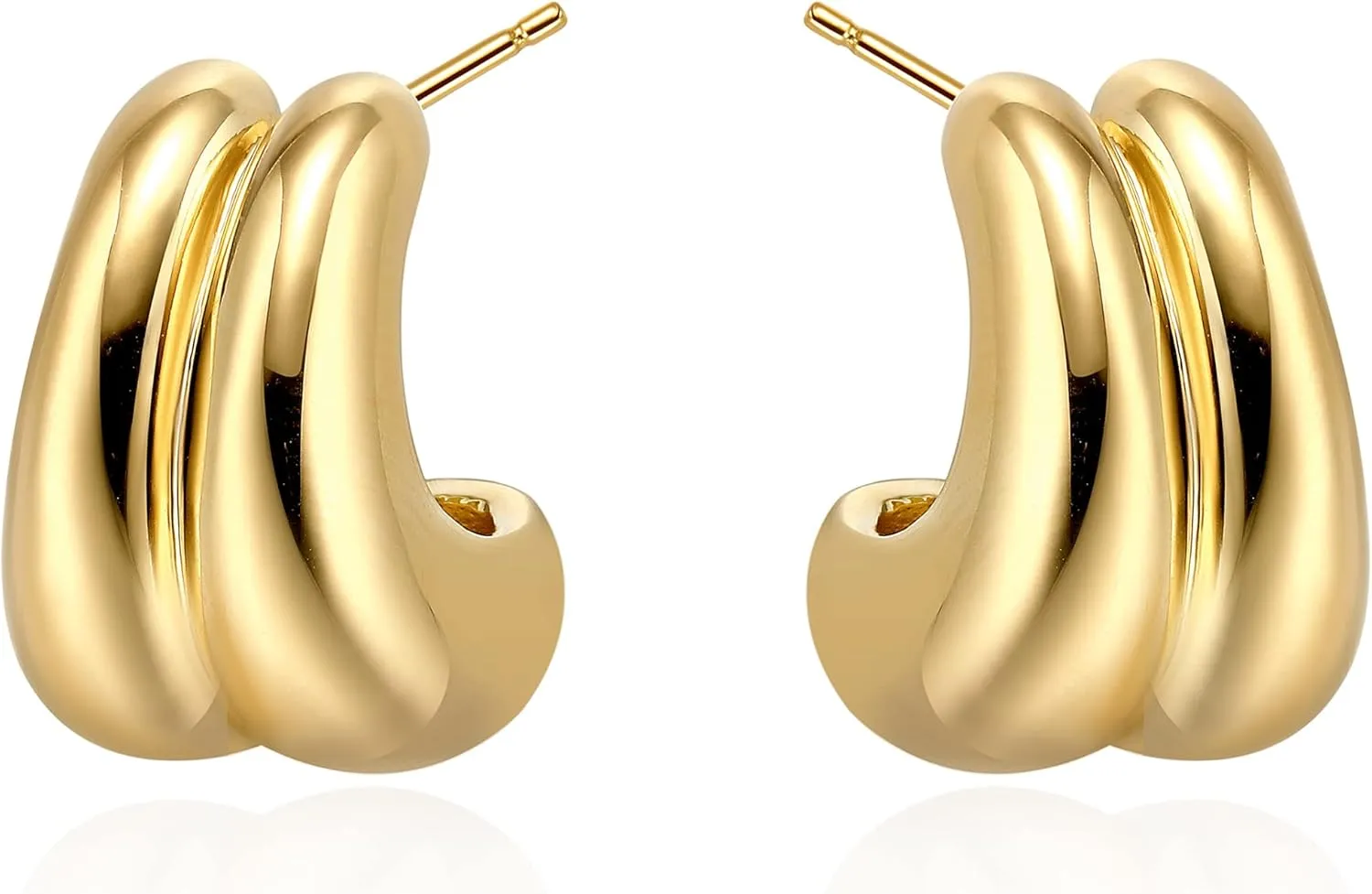 Gold Hoop Earrings for Women Girls 18K Gold Plated Chunky Hoop Earrings Statement Lightweight Thick Trendy Small Gold Open Hoops Fashion Jewelry Gifts