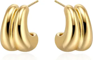 Gold Hoop Earrings for Women Girls 18K Gold Plated Chunky Hoop Earrings Statement Lightweight Thick Trendy Small Gold Open Hoops Fashion Jewelry Gifts