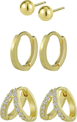 Gold Hoop Earrings Set, 14K Gold-plated Chunky Huggie Stud Earrings, Rhinestone Ear Cuff Cartilage Clip Cubic Zirconia Earrings Small Leaf Heart Butterfly Earrings Jewelry Gift for Women Girls