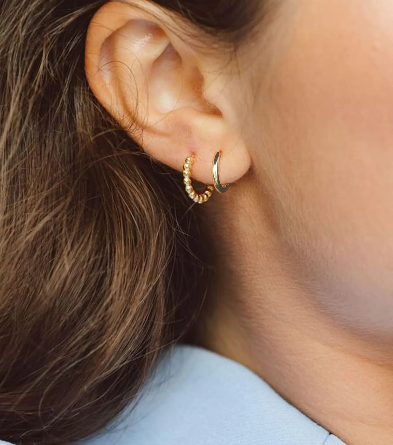 Gold Hoop Earrings Set 14k Real Gold Plated Huggie Earrings Hypoallergenic Chunky Twisted Thick Jewelry for Multiple Piercing Christmas Gift for Women
