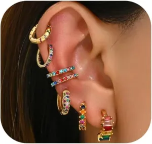 Gold Hoop Earrings Set for Women, 7Pcs14K Gold Plated Hypoallergenic Multiple Piercing Earrings for Women Jewelry Gift