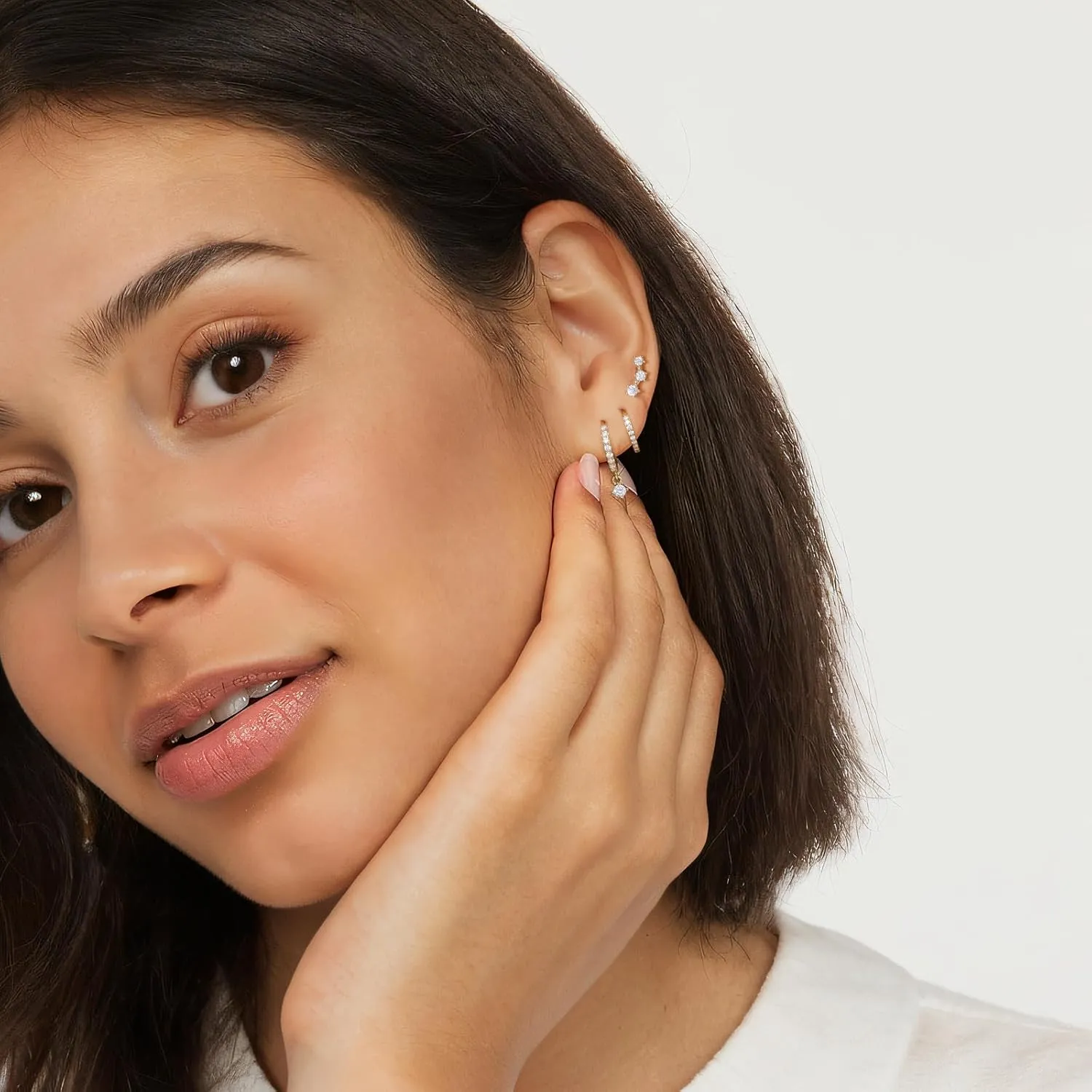 Gold Hoop Earrings Set for Women,Dainty14K Gold Plated Crawler Earring Stacks,Sterling Silver Lightweight Cartilage Stackable Earring Stack,Dangle Hoop Earrings Sets For Multiple Piercing Jewelry