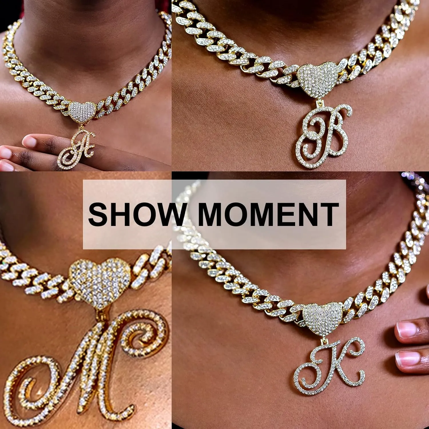 Gold Initial Cuban Link Chain for Women Miami Iced Out Chain for women Bling Diamond Chain Necklace Hip Hop Jewelry