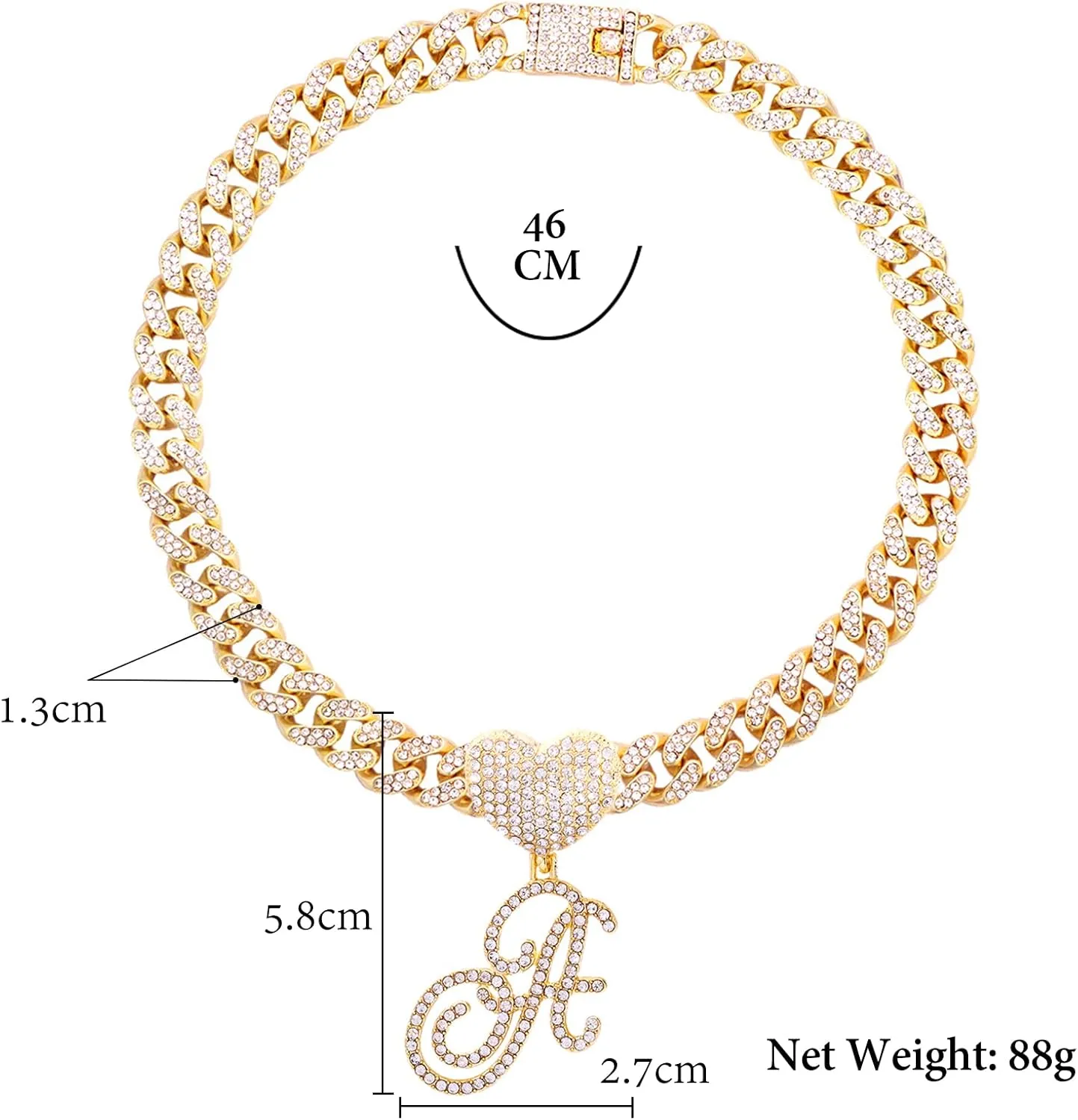 Gold Initial Cuban Link Chain for Women Miami Iced Out Chain for women Bling Diamond Chain Necklace Hip Hop Jewelry