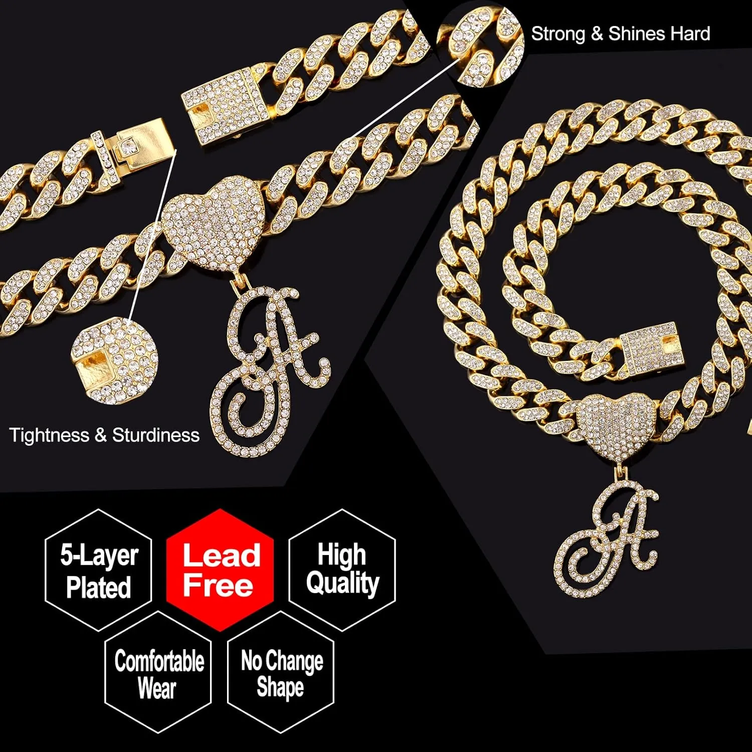 Gold Initial Cuban Link Chain for Women Miami Iced Out Chain for women Bling Diamond Chain Necklace Hip Hop Jewelry