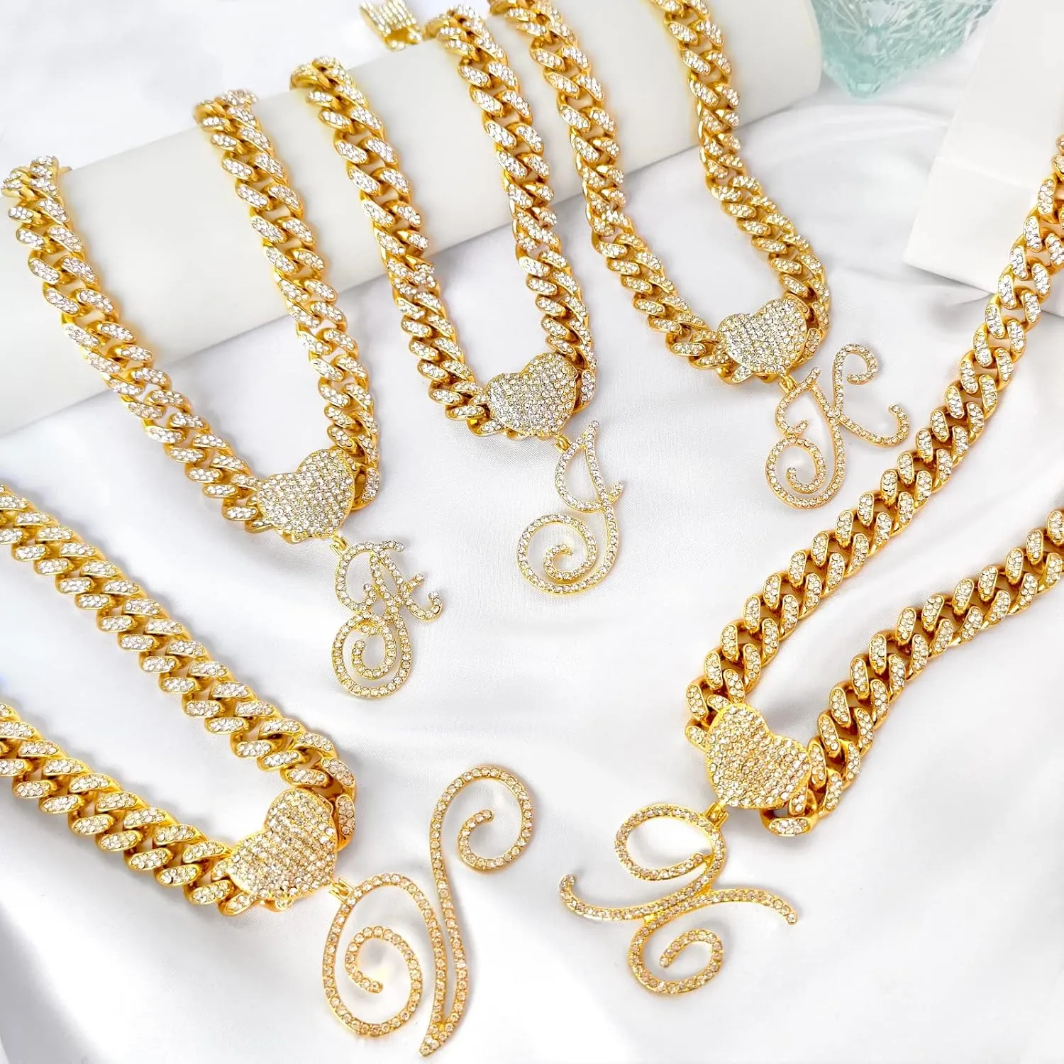 Gold Initial Cuban Link Chain for Women Miami Iced Out Chain for women Bling Diamond Chain Necklace Hip Hop Jewelry