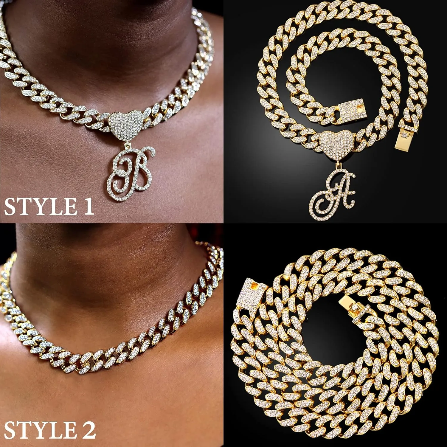 Gold Initial Cuban Link Chain for Women Miami Iced Out Chain for women Bling Diamond Chain Necklace Hip Hop Jewelry