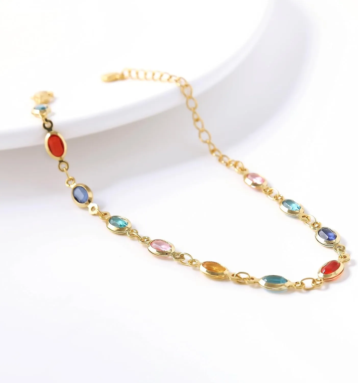 Gold Link Bracelets for Women Girls 18K Gold Plated Dainty Chain Bracelet Adjustable Charm Crystal Bracelet Trendy Jewelry Birthday Bracelets Gifts