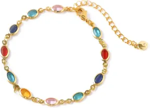 Gold Link Bracelets for Women Girls 18K Gold Plated Dainty Chain Bracelet Adjustable Charm Crystal Bracelet Trendy Jewelry Birthday Bracelets Gifts
