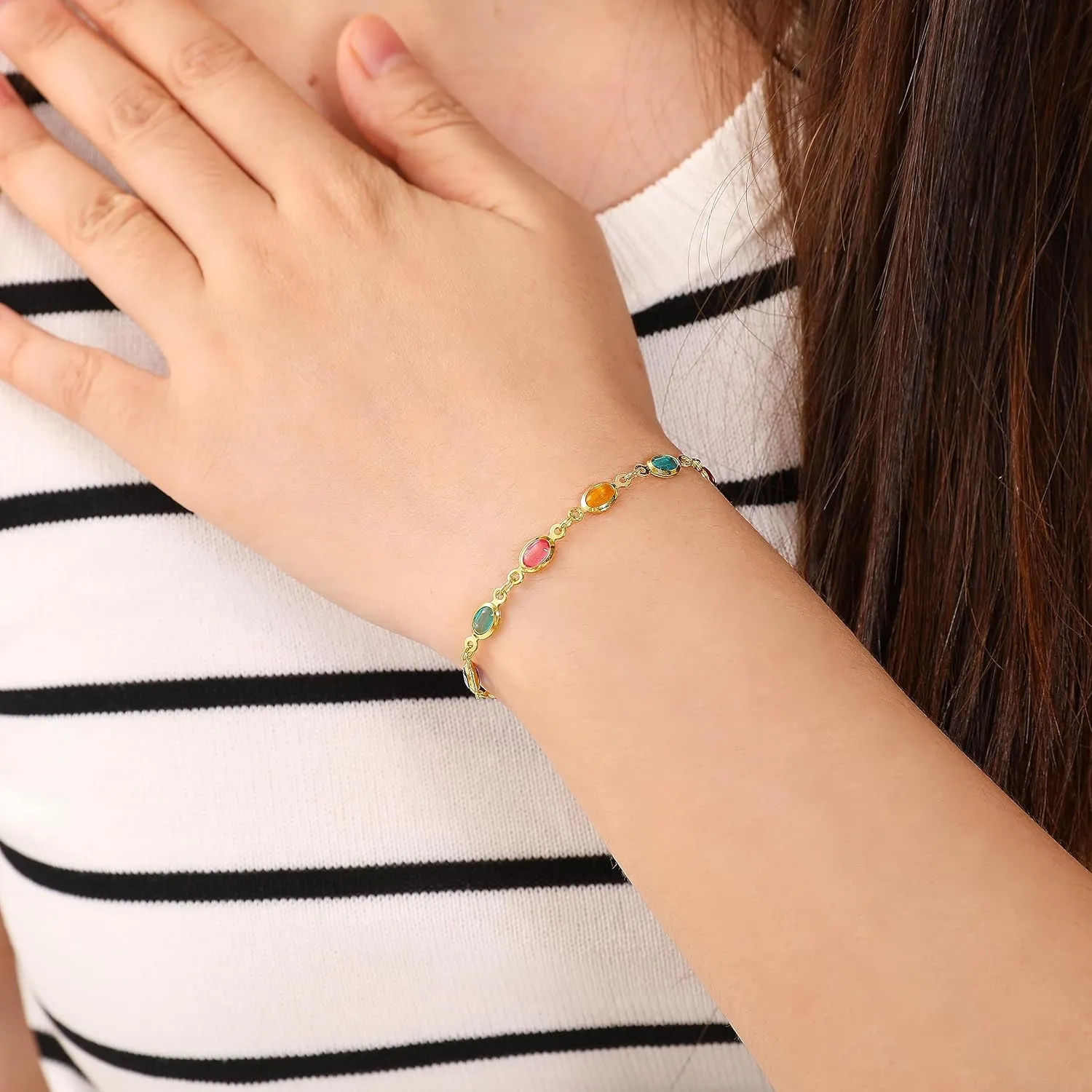 Gold Link Bracelets for Women Girls 18K Gold Plated Dainty Chain Bracelet Adjustable Charm Crystal Bracelet Trendy Jewelry Birthday Bracelets Gifts