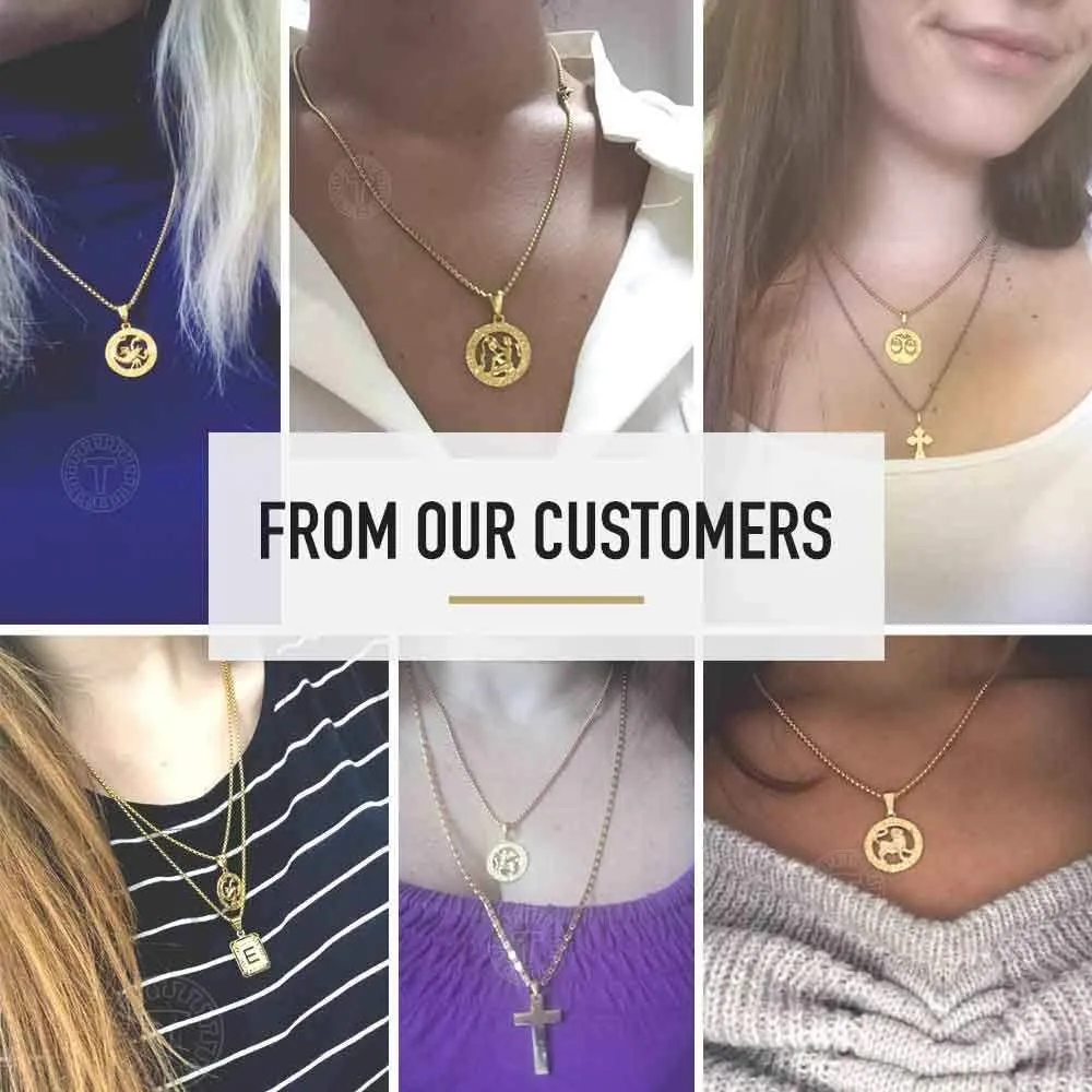 Gold Plated Zodiac Sign Pendant Necklace for Women Men Leo AriesConstellation Horoscope Pendant Stainless Steel Box Link Chain 22inch