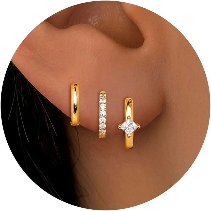 Gold Silver Earrings for Women, 14K Gold Silver Plated Stud Earrings Set for Multiple Piercing, Hypoallergenic Dainty Small Gold Silver Hoop Earrings for Women Trendy Cartilage Earrings Stack Jewelry