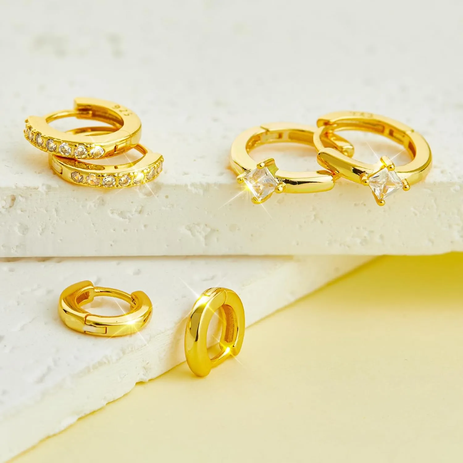 Gold Silver Earrings for Women, 14K Gold Silver Plated Stud Earrings Set for Multiple Piercing, Hypoallergenic Dainty Small Gold Silver Hoop Earrings for Women Trendy Cartilage Earrings Stack Jewelry