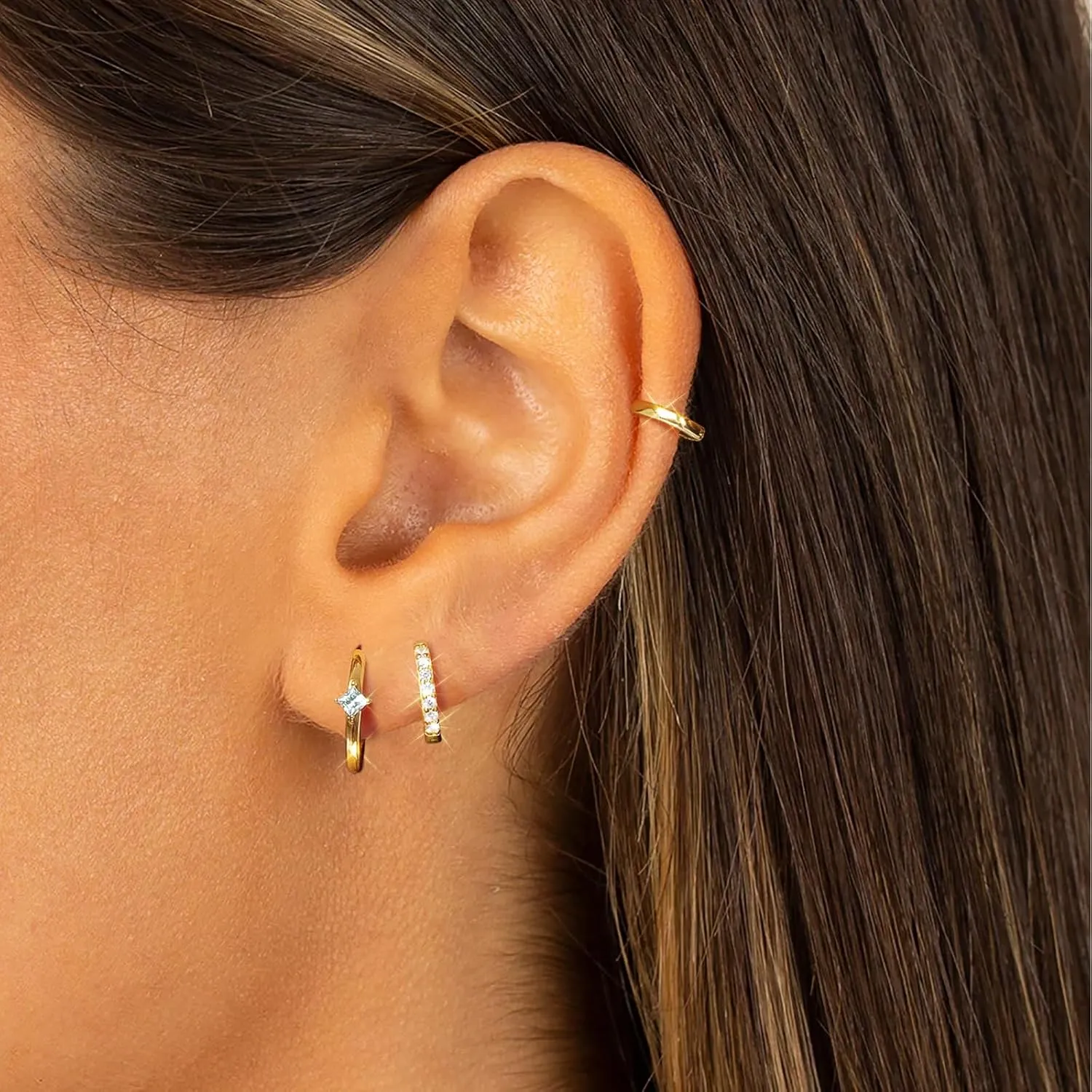 Gold Silver Earrings for Women, 14K Gold Silver Plated Stud Earrings Set for Multiple Piercing, Hypoallergenic Dainty Small Gold Silver Hoop Earrings for Women Trendy Cartilage Earrings Stack Jewelry