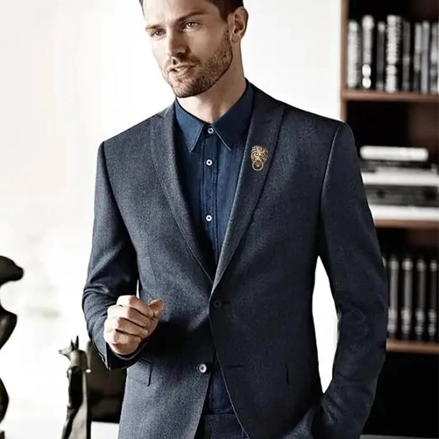 Gold Silver Lion Face Lapel Pin Badge Coat Suit Wedding Gift Party Shirt Collar Accessories Brooch for Men