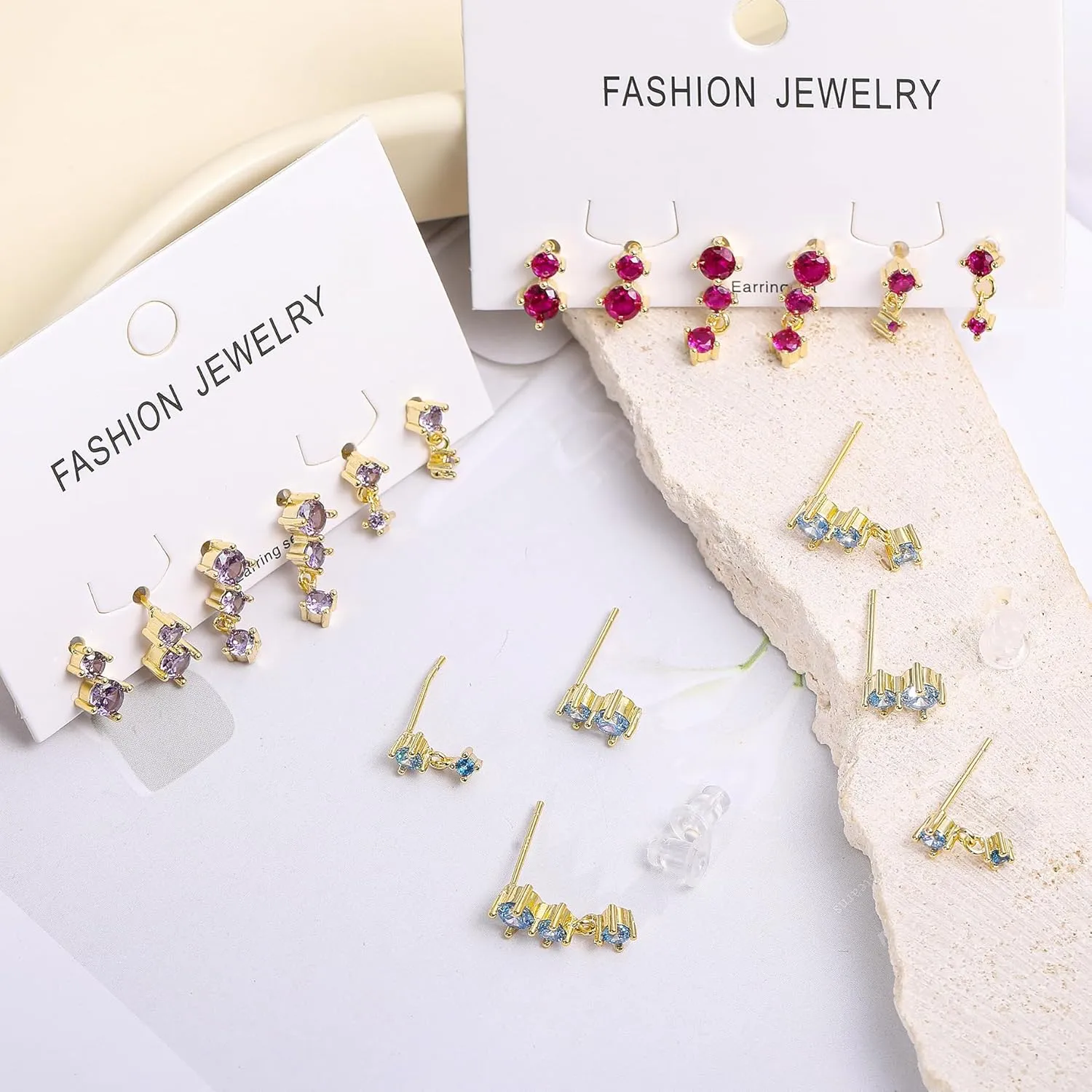 Gold Stud Birthstone Earrings Set for Multiple Piercing,Non Tarnish 14k Gold Plated Hypoallergenic Cartilage Small Stud Garnet Earrings Stacks Set for Women Birthday Gifts
