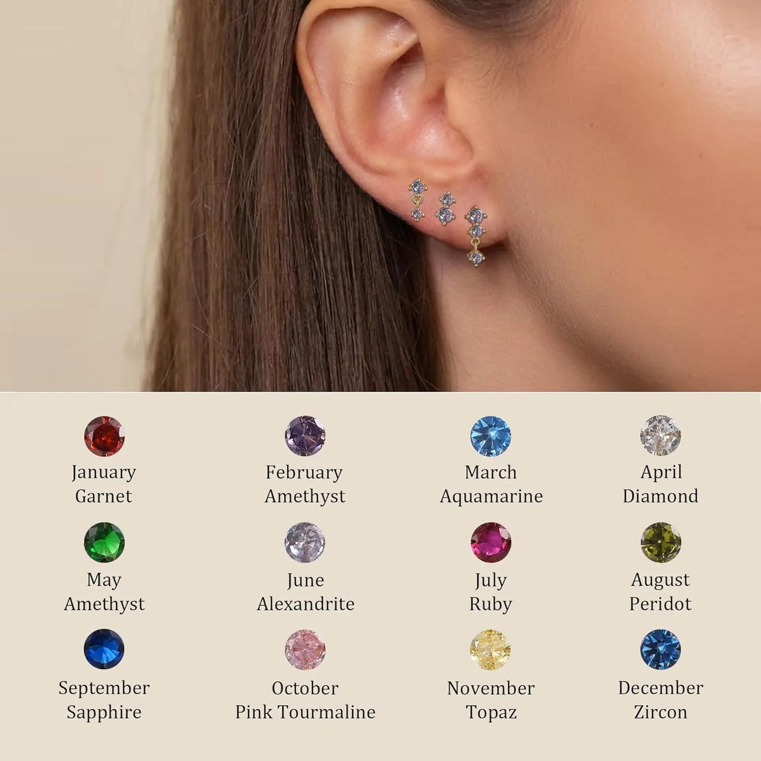 Gold Stud Birthstone Earrings Set for Multiple Piercing,Non Tarnish 14k Gold Plated Hypoallergenic Cartilage Small Stud Garnet Earrings Stacks Set for Women Birthday Gifts