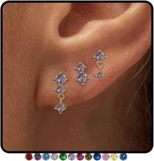 Gold Stud Birthstone Earrings Set for Multiple Piercing,Non Tarnish 14k Gold Plated Hypoallergenic Cartilage Small Stud Garnet Earrings Stacks Set for Women Birthday Gifts