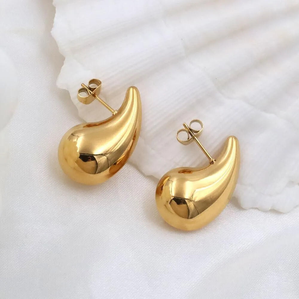 Gold/Silver Chunky Hoop Earring Water Drop Hypoallergenic Stud Earring Set for Women Gift
