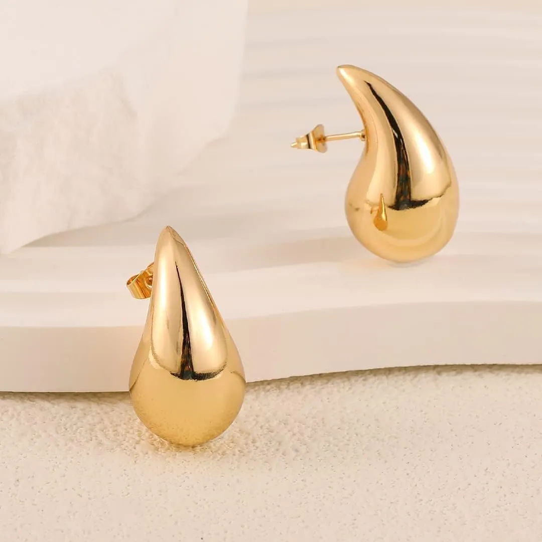 Gold/Silver Chunky Hoop Earring Water Drop Hypoallergenic Stud Earring Set for Women Gift