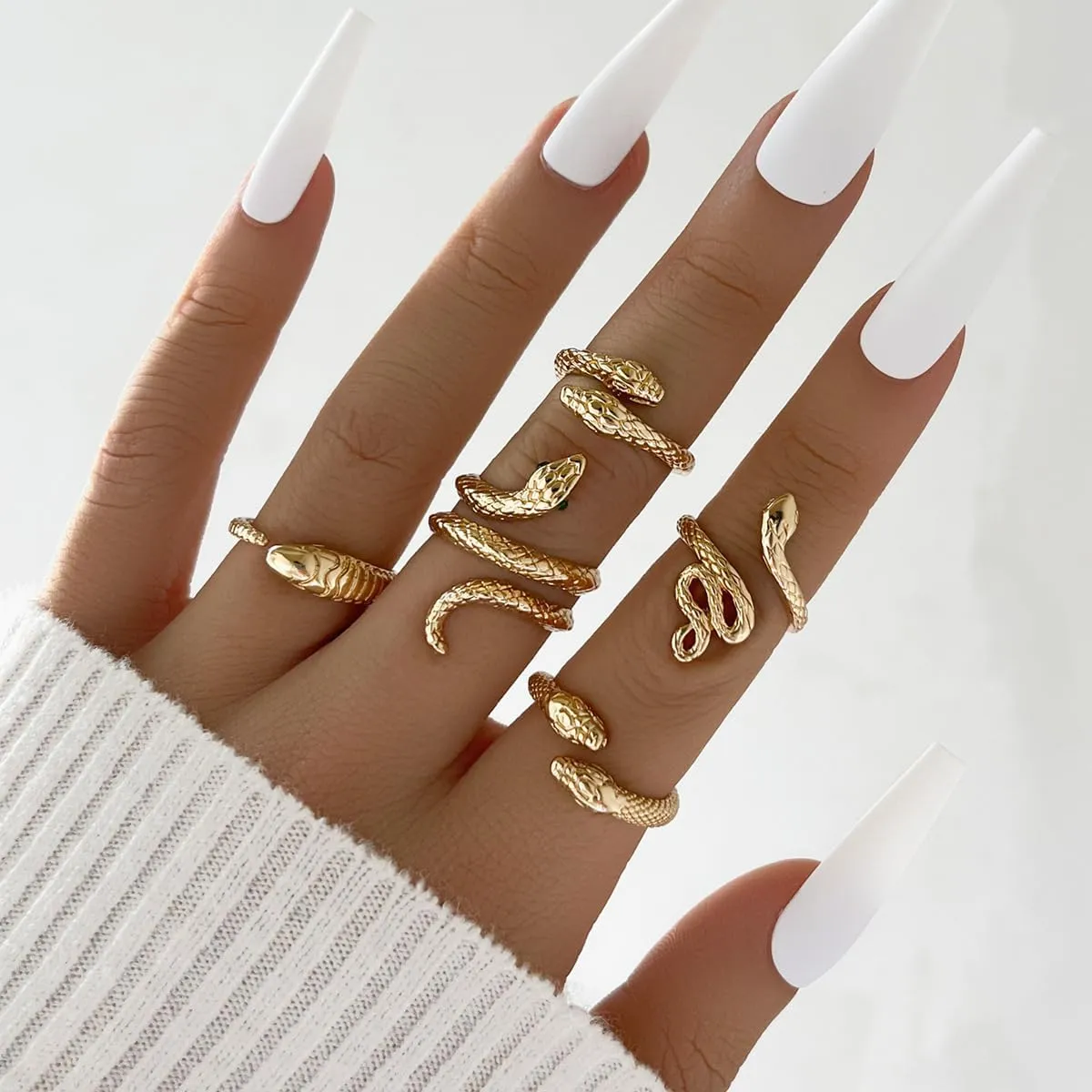 Gothic Snake Ring Set - Adjustable Gold & Silver Snake Rings for Women - Animal Serpent Punk Jewelry