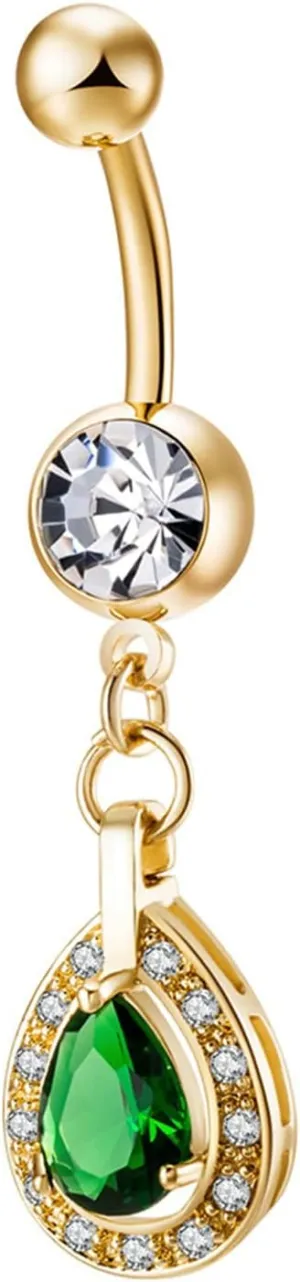 Gualiy Belly Button Rings Dangling Stainless Steel Teardrop with Cubic Zirconia Belly Rings For Women