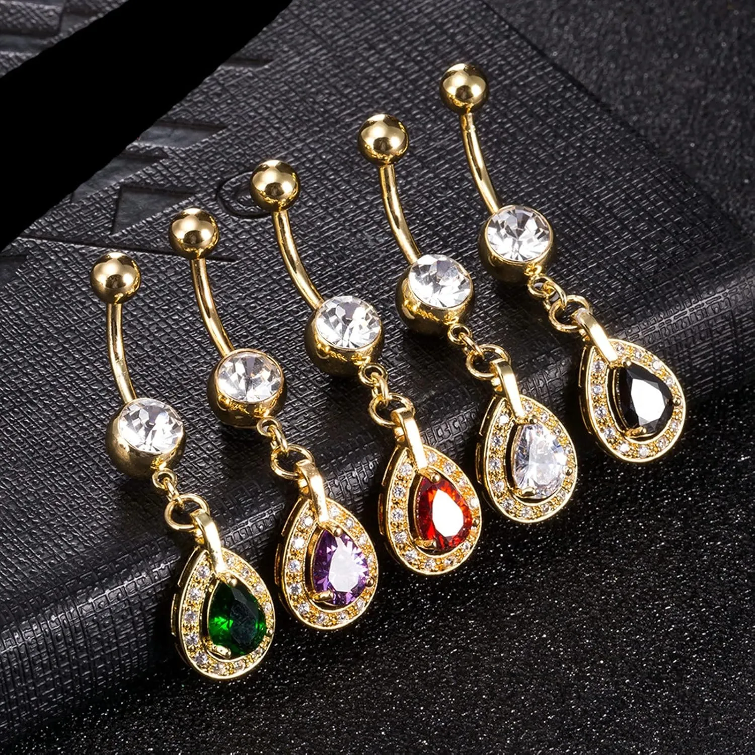 Gualiy Belly Button Rings Dangling Stainless Steel Teardrop with Cubic Zirconia Belly Rings For Women