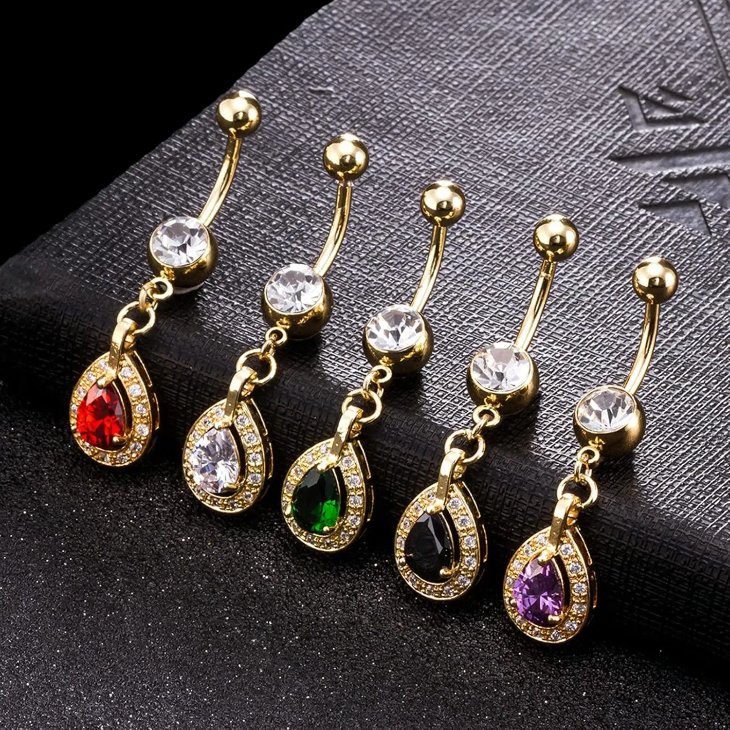 Gualiy Belly Button Rings Dangling Stainless Steel Teardrop with Cubic Zirconia Belly Rings For Women