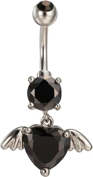 Gualiy Dangle Belly Button Rings Surgical Steel Wing Heart with Cubic Zirconia Piercing Belly Button Rings