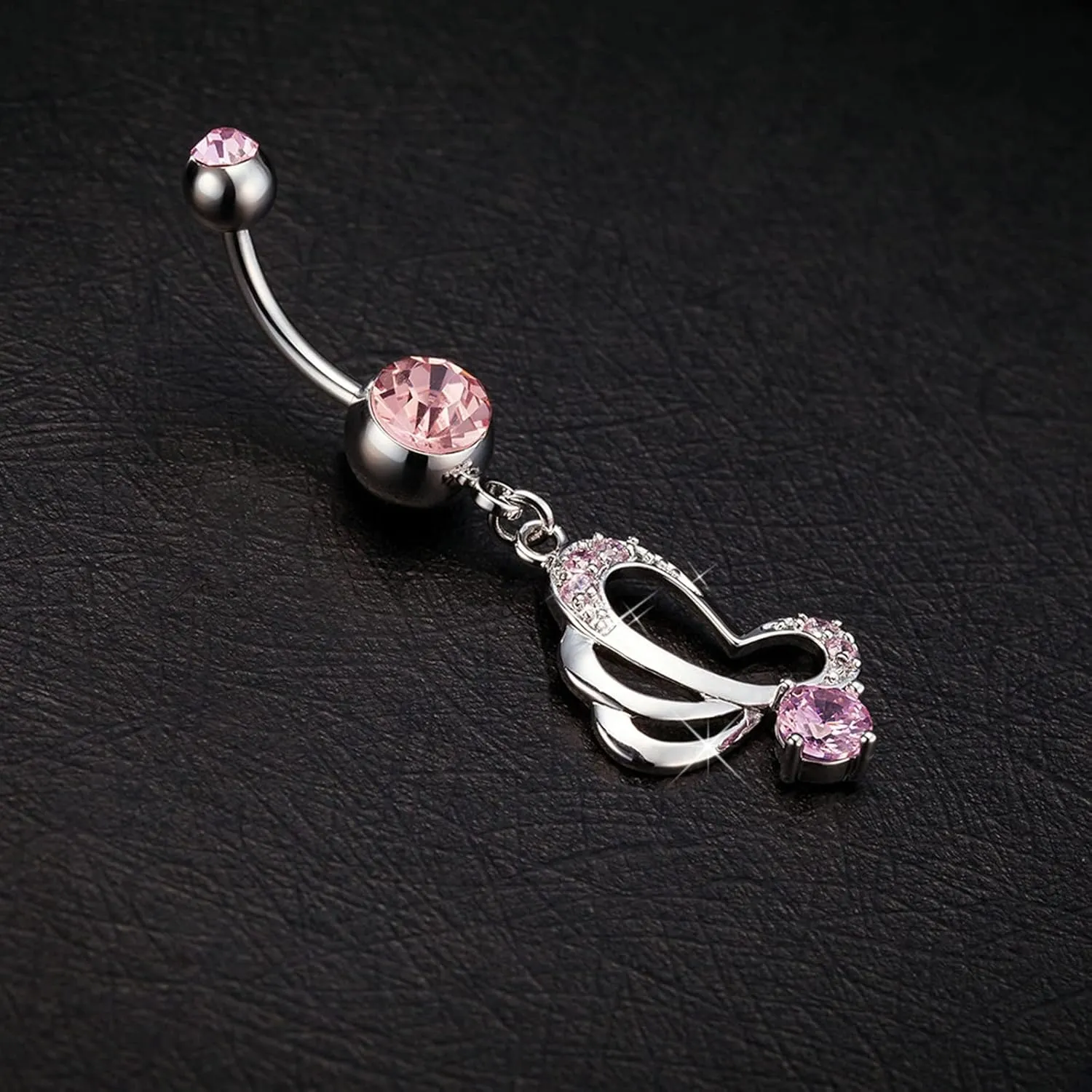 Gualiy Stainless Steel Belly Button Rings Dangling Butterfly with Cubic Zirconia Navel Rings For Women