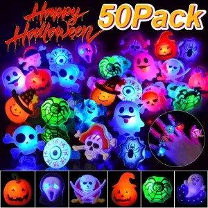 Halloween LED Ring Light Up Rings - 50Pcs Glow in The Dark Party Favors for Kids