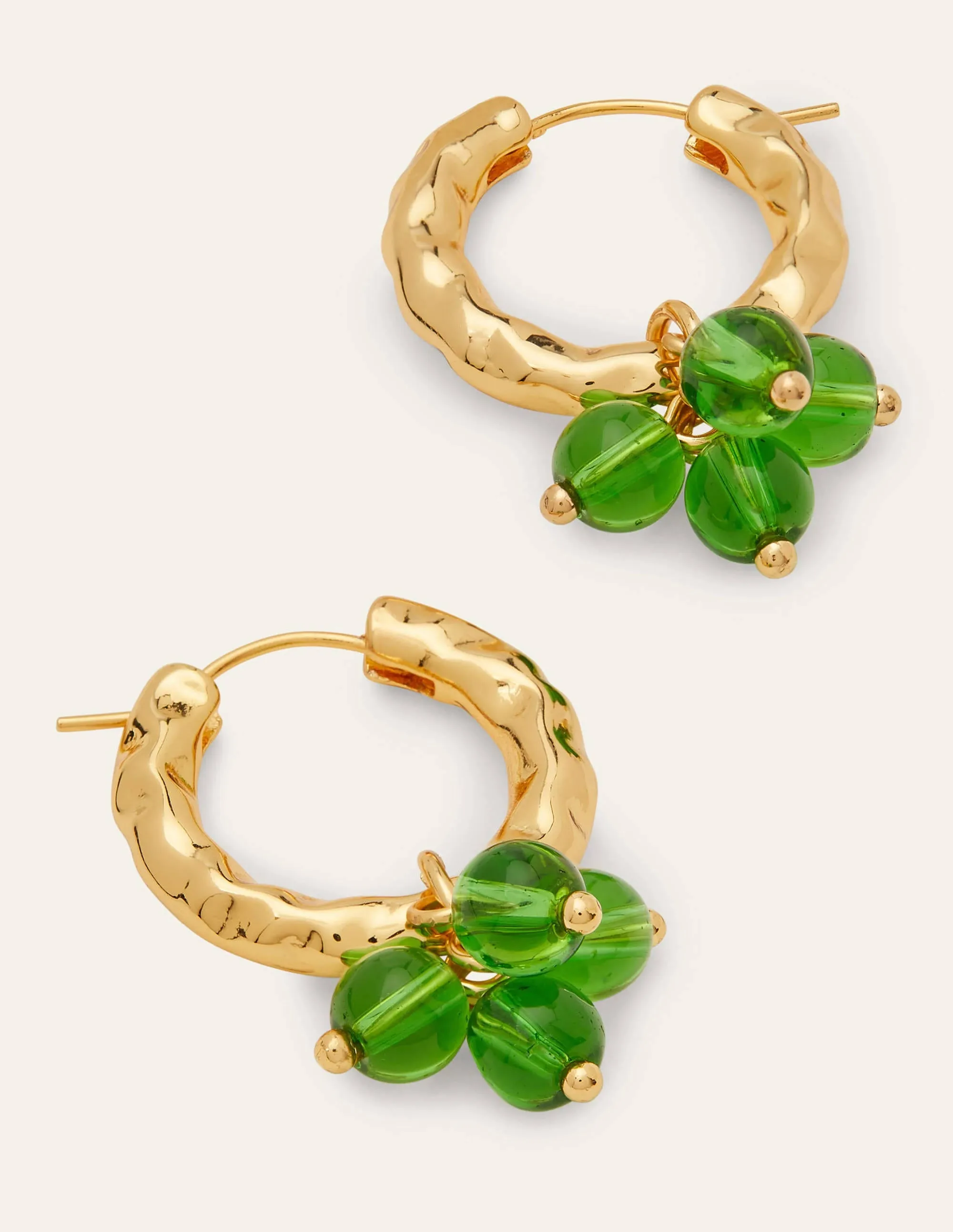 Hammered Beaded Hoop Earrings-Green